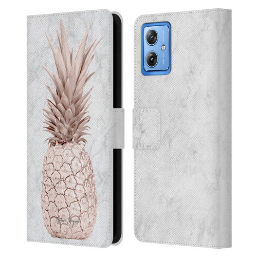 Nature Magick Rose Gold Pineapple On Marble Rose Gold Leather Book Wallet Case Cover For Motorola Moto G54 5G