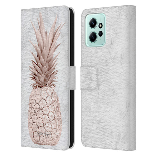 Nature Magick Rose Gold Pineapple On Marble Rose Gold Leather Book Wallet Case Cover For Xiaomi Redmi 12