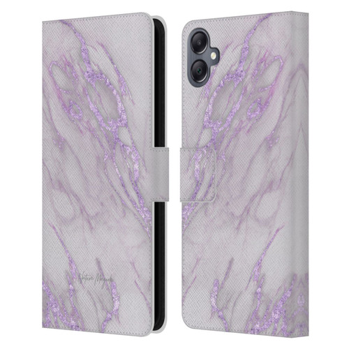 Nature Magick Marble Metallics Purple Leather Book Wallet Case Cover For Samsung Galaxy A05