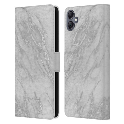 Nature Magick Marble Metallics Silver Leather Book Wallet Case Cover For Samsung Galaxy A05