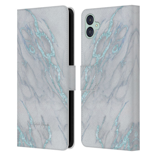 Nature Magick Marble Metallics Blue Leather Book Wallet Case Cover For Samsung Galaxy M04 5G / A04e