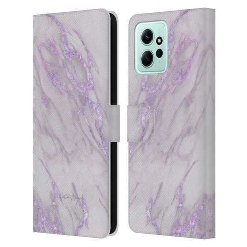 Nature Magick Marble Metallics Purple Leather Book Wallet Case Cover For Xiaomi Redmi 12