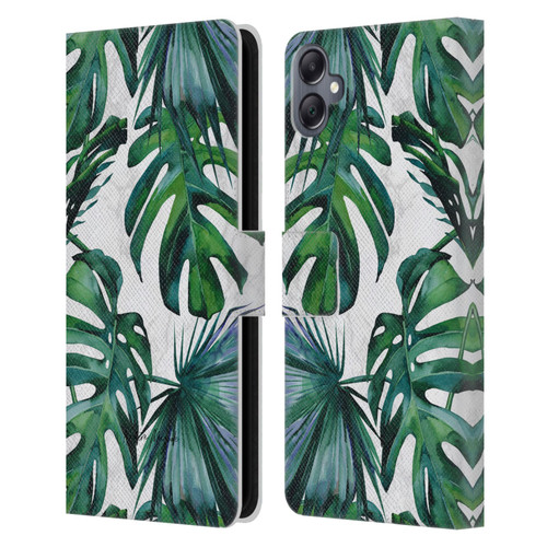 Nature Magick Tropical Palm Leaves On Marble Green Tropics Leather Book Wallet Case Cover For Samsung Galaxy A05