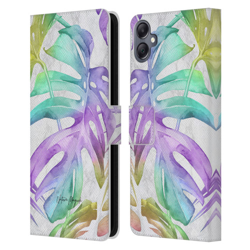 Nature Magick Tropical Palm Leaves On Marble Rainbow Leaf Leather Book Wallet Case Cover For Samsung Galaxy A05