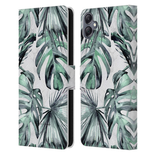 Nature Magick Tropical Palm Leaves On Marble Turquoise Green Island Leather Book Wallet Case Cover For Samsung Galaxy A05