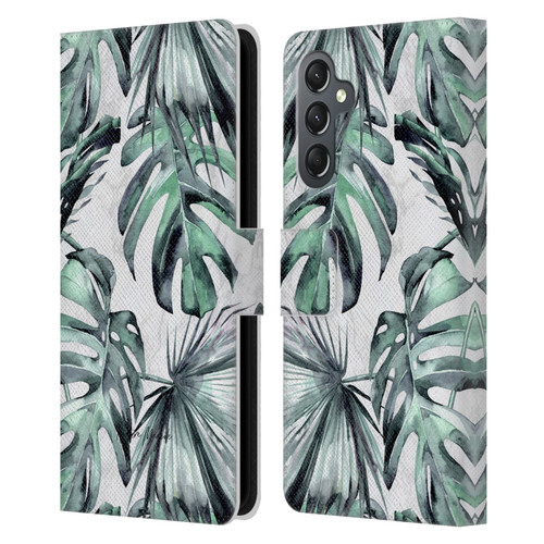 Nature Magick Tropical Palm Leaves On Marble Turquoise Green Island Leather Book Wallet Case Cover For Samsung Galaxy A25 5G