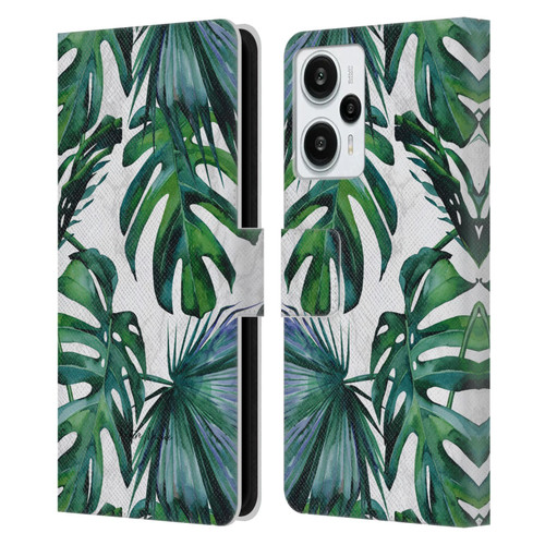 Nature Magick Tropical Palm Leaves On Marble Green Tropics Leather Book Wallet Case Cover For Xiaomi Redmi Note 12T