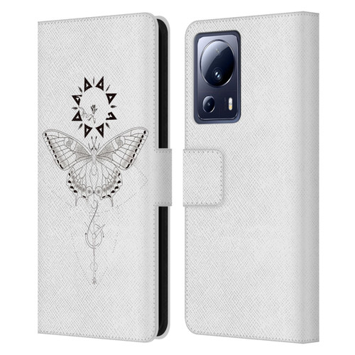 Haroulita Celestial Tattoo Butterfly And Sun Leather Book Wallet Case Cover For Xiaomi 13 Lite 5G