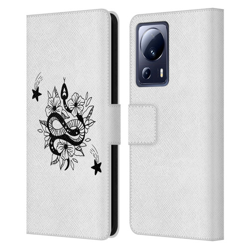 Haroulita Celestial Tattoo Snake And Flower Leather Book Wallet Case Cover For Xiaomi 13 Lite 5G