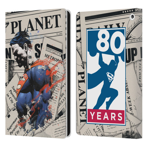 Superman DC Comics 80th Anniversary Newspaper Leather Book Wallet Case Cover For Amazon Fire HD 8/Fire HD 8 Plus 2020