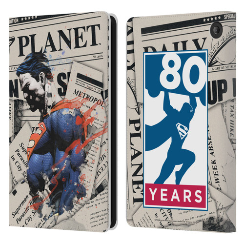 Superman DC Comics 80th Anniversary Newspaper Leather Book Wallet Case Cover For Amazon Fire 7 2022