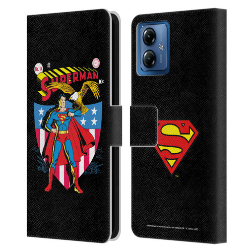 Superman DC Comics Famous Comic Book Covers Number 14 Leather Book Wallet Case Cover For Motorola Moto G14