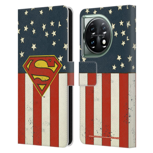 Superman DC Comics Logos U.S. Flag Leather Book Wallet Case Cover For OnePlus 11 5G