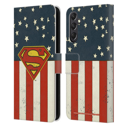 Superman DC Comics Logos U.S. Flag Leather Book Wallet Case Cover For Samsung Galaxy A24 4G / M34 5G