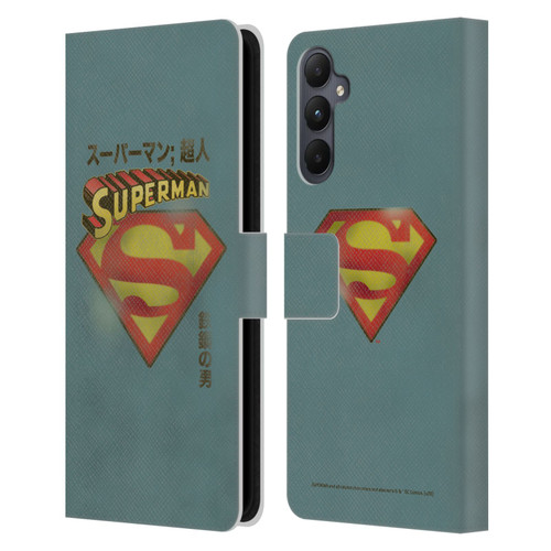 Superman DC Comics Vintage Fashion Japanese Logo Leather Book Wallet Case Cover For Samsung Galaxy A05s