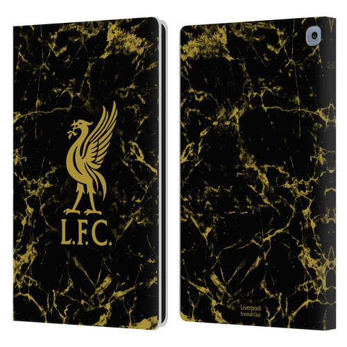 Liverpool Football Club Crest & Liverbird Patterns 1 Black & Gold Marble Leather Book Wallet Case Cover For Amazon Fire HD 10 / Plus 2021