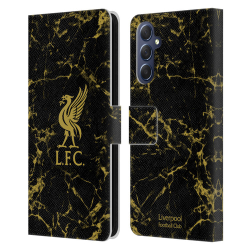 Liverpool Football Club Crest & Liverbird Patterns 1 Black & Gold Marble Leather Book Wallet Case Cover For Samsung Galaxy M54 5G