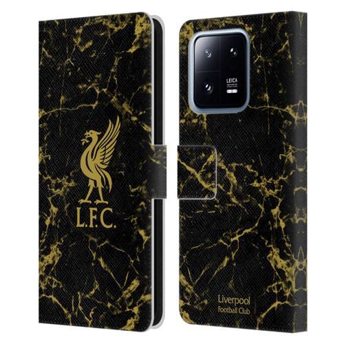 Liverpool Football Club Crest & Liverbird Patterns 1 Black & Gold Marble Leather Book Wallet Case Cover For Xiaomi 13 Pro 5G