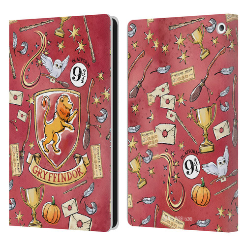 Harry Potter Deathly Hallows XIII Gryffindor Pattern Leather Book Wallet Case Cover For Amazon Fire HD 8/Fire HD 8 Plus 2020