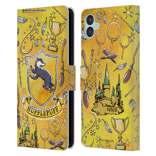 Harry Potter Deathly Hallows XIII Hufflepuff Pattern Leather Book Wallet Case Cover For Samsung Galaxy M04 5G / A04e
