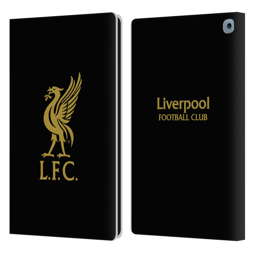 Liverpool Football Club Liver Bird Gold Logo On Black Leather Book Wallet Case Cover For Amazon Fire HD 10 / Plus 2021