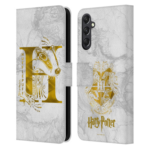 Harry Potter Deathly Hallows IX Hufflepuff Aguamenti Leather Book Wallet Case Cover For Samsung Galaxy A24 4G / M34 5G