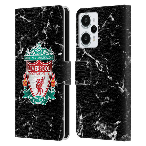Liverpool Football Club Marble Black Crest Leather Book Wallet Case Cover For Xiaomi Redmi Note 12T
