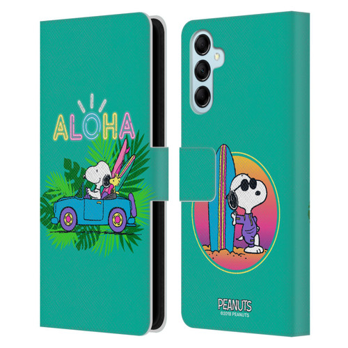 Peanuts Snoopy Aloha Disco Tropical Surf Leather Book Wallet Case Cover For Samsung Galaxy M14 5G