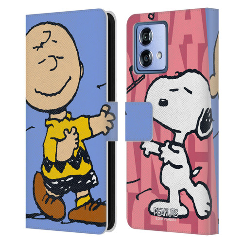 Peanuts Halfs And Laughs Snoopy & Charlie Leather Book Wallet Case Cover For Motorola Moto G84 5G