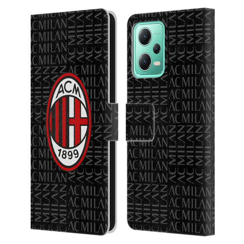 AC Milan Crest Patterns Red And Grey Leather Book Wallet Case Cover For Xiaomi Redmi Note 12 5G