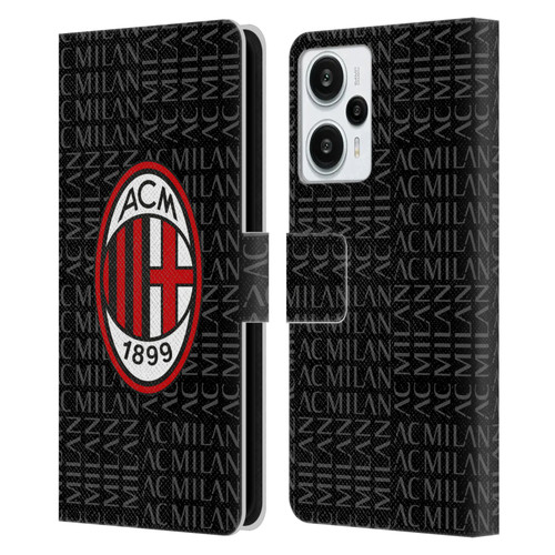 AC Milan Crest Patterns Red And Grey Leather Book Wallet Case Cover For Xiaomi Redmi Note 12T