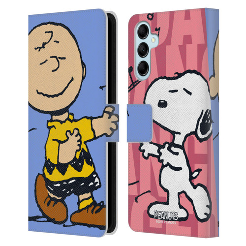 Peanuts Halfs And Laughs Snoopy & Charlie Leather Book Wallet Case Cover For Samsung Galaxy M14 5G