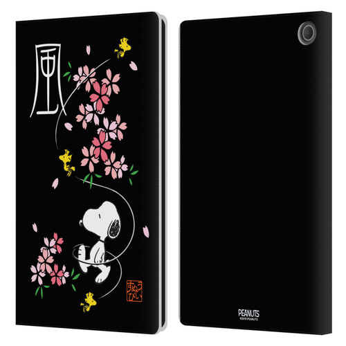 Peanuts Oriental Snoopy Cherry Blossoms Leather Book Wallet Case Cover For Amazon Fire Max 11 2023