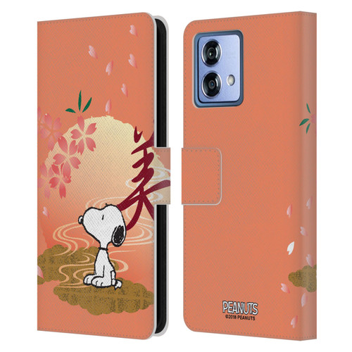 Peanuts Oriental Snoopy Sakura Leather Book Wallet Case Cover For Motorola Moto G84 5G
