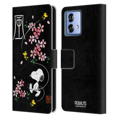 Peanuts Oriental Snoopy Cherry Blossoms Leather Book Wallet Case Cover For Motorola Moto G84 5G