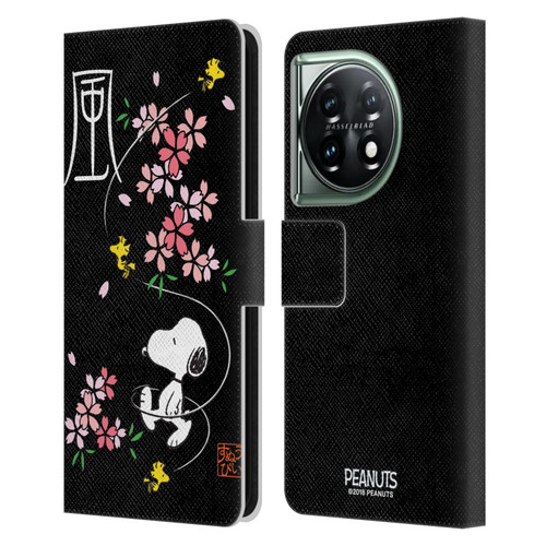 Peanuts Oriental Snoopy Cherry Blossoms Leather Book Wallet Case Cover For OnePlus 11 5G