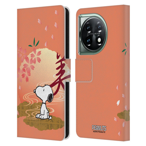 Peanuts Oriental Snoopy Sakura Leather Book Wallet Case Cover For OnePlus 11 5G