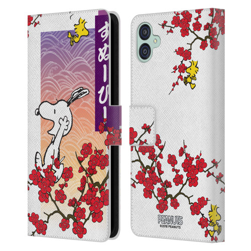 Peanuts Oriental Snoopy Cherry Blossoms 2 Leather Book Wallet Case Cover For Samsung Galaxy M04 5G / A04e