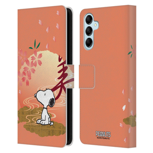 Peanuts Oriental Snoopy Sakura Leather Book Wallet Case Cover For Samsung Galaxy M14 5G