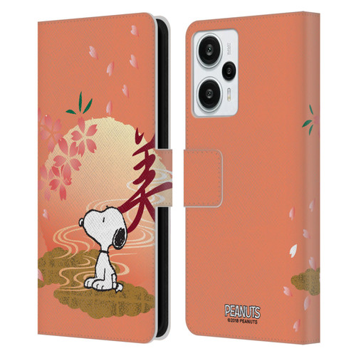 Peanuts Oriental Snoopy Sakura Leather Book Wallet Case Cover For Xiaomi Redmi Note 12T
