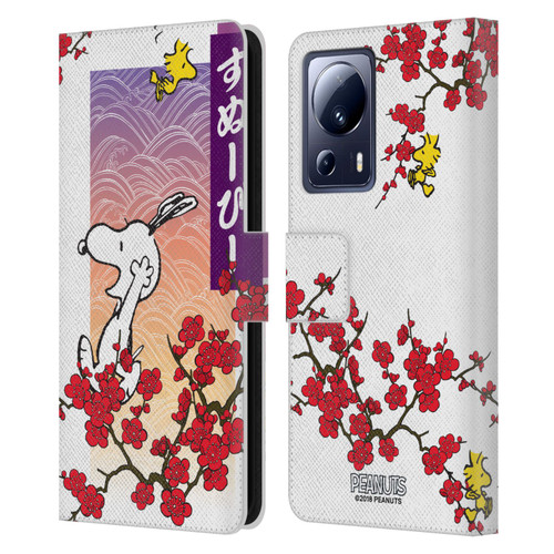 Peanuts Oriental Snoopy Cherry Blossoms 2 Leather Book Wallet Case Cover For Xiaomi 13 Lite 5G