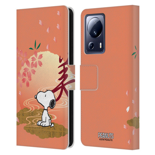 Peanuts Oriental Snoopy Sakura Leather Book Wallet Case Cover For Xiaomi 13 Lite 5G