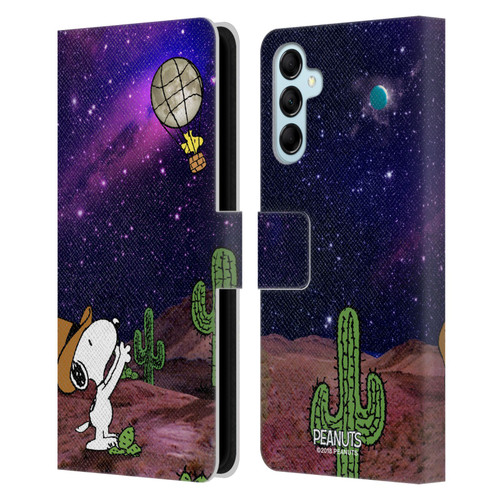 Peanuts Snoopy Space Cowboy Nebula Balloon Woodstock Leather Book Wallet Case Cover For Samsung Galaxy M14 5G