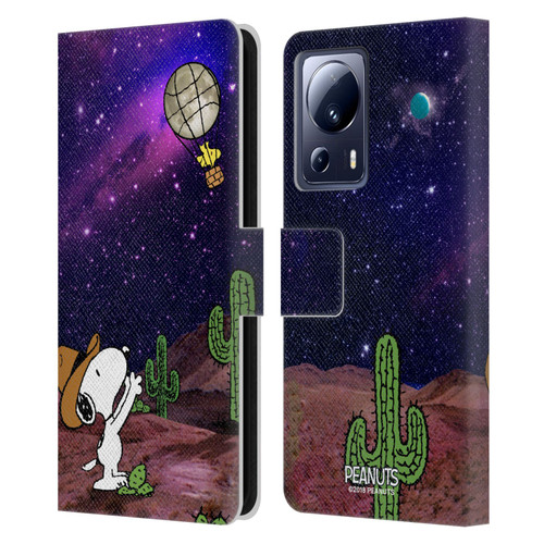 Peanuts Snoopy Space Cowboy Nebula Balloon Woodstock Leather Book Wallet Case Cover For Xiaomi 13 Lite 5G