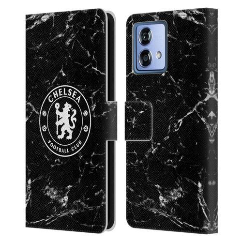 Chelsea Football Club Crest Black Marble Leather Book Wallet Case Cover For Motorola Moto G84 5G