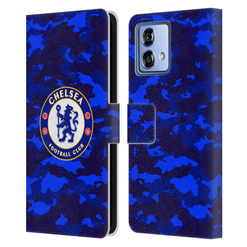 Chelsea Football Club Crest Camouflage Leather Book Wallet Case Cover For Motorola Moto G84 5G