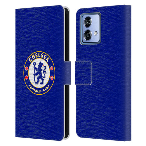Chelsea Football Club Crest Plain Blue Leather Book Wallet Case Cover For Motorola Moto G84 5G