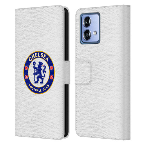 Chelsea Football Club Crest Plain White Leather Book Wallet Case Cover For Motorola Moto G84 5G