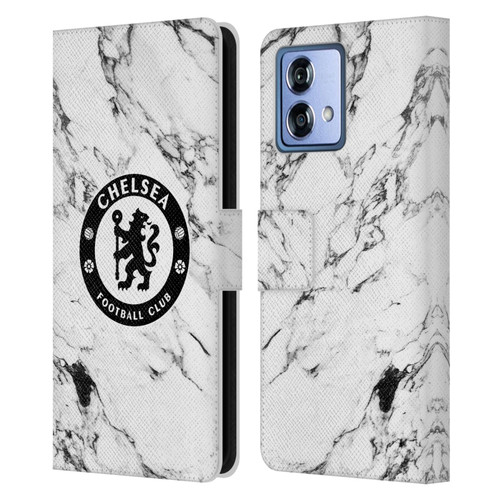 Chelsea Football Club Crest White Marble Leather Book Wallet Case Cover For Motorola Moto G84 5G