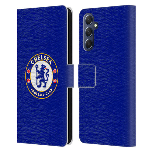 Chelsea Football Club Crest Plain Blue Leather Book Wallet Case Cover For Samsung Galaxy M54 5G